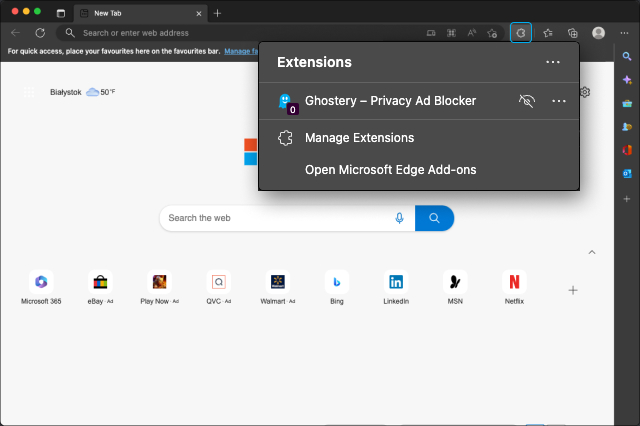 open Extension overlay
